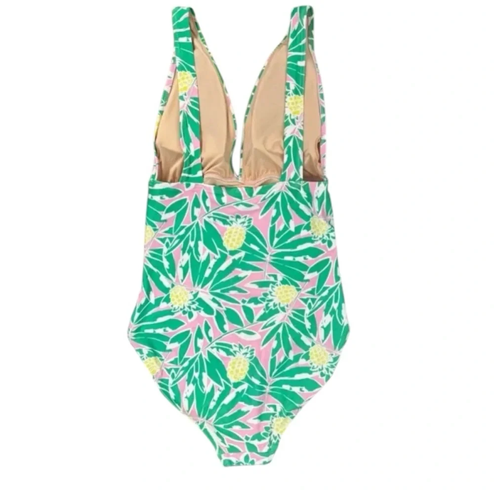 J. Crew Green and Pink Tropical pineapple  Print One Piece Swimsuit